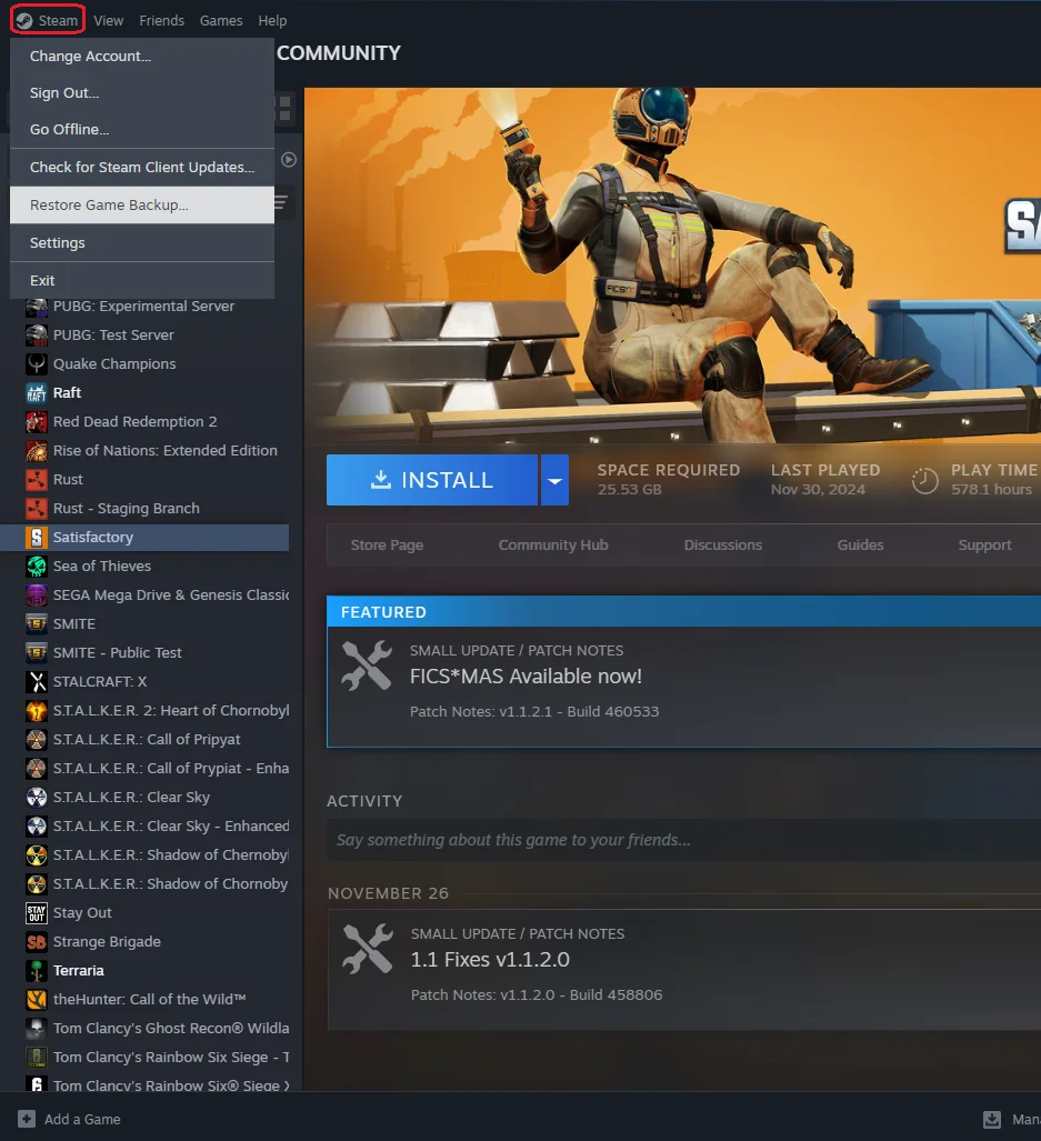 ریستور کردن بکاپ استیم ( نصب بازی از طریق بکاپ )
